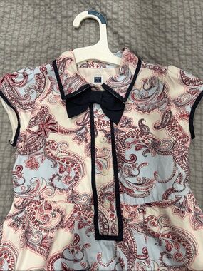 Janie and Jack Pink and Light Blue Paisley Bow-Front dress
